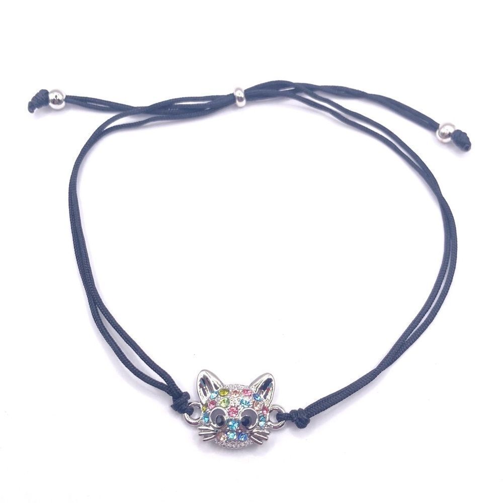 Silver rhinestone cat charm daughter bracelet